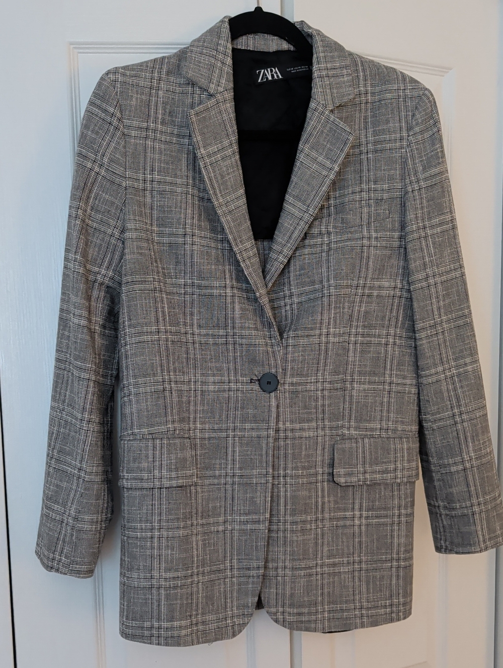 ZARA Gray Plaid Single-Button Blazer